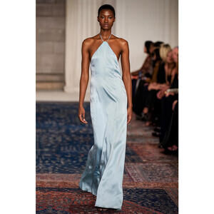 Ralph Lauren Satin Baby Blue Gown sz 8 Halter Vintage NWT $240 Prom Gala Shower